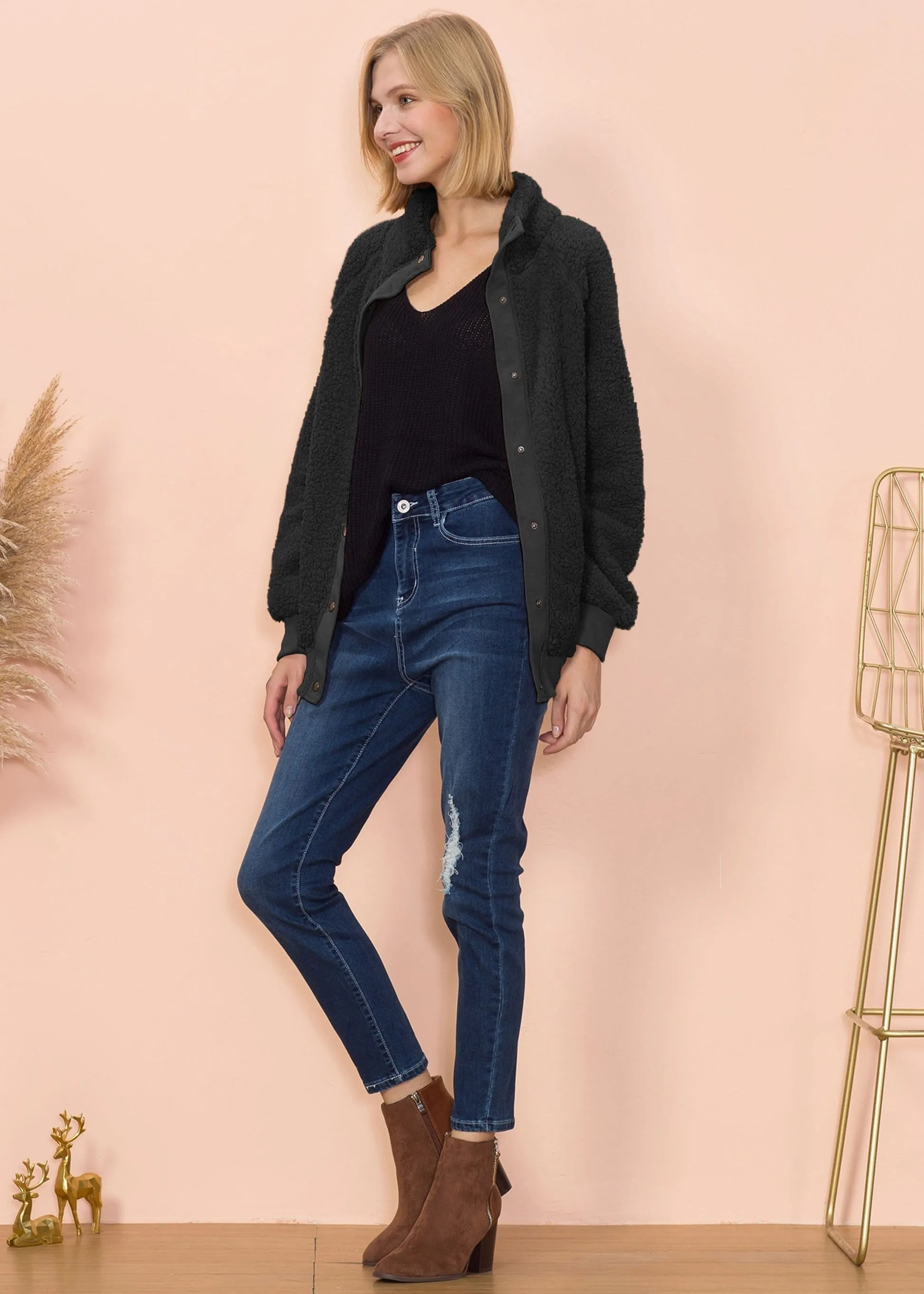 Solid Color Shearling Teddy Jacket sold by Anna-Kaci product image thumbnail 5