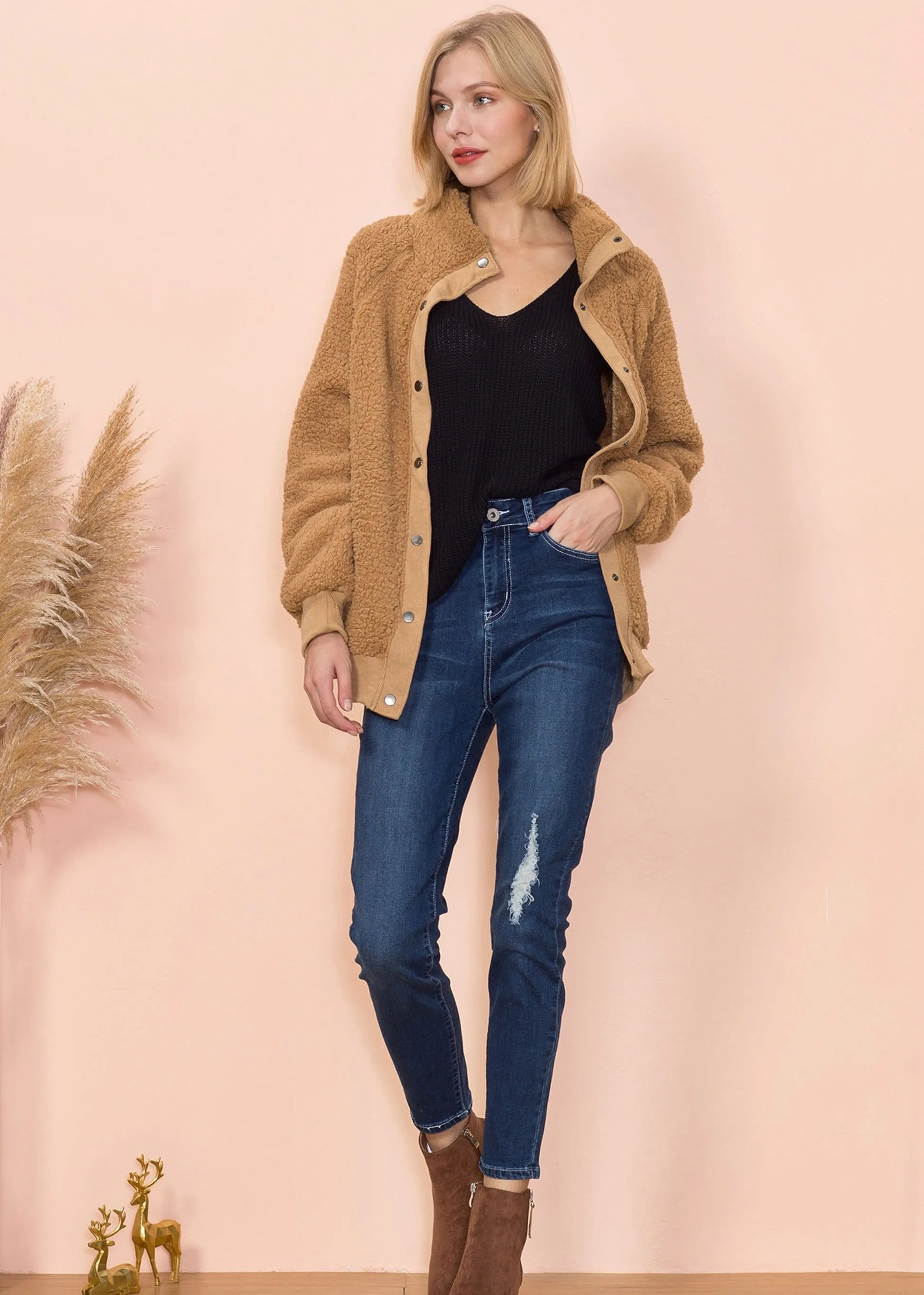 Solid Color Shearling Teddy Jacket sold by Anna-Kaci product image thumbnail 2