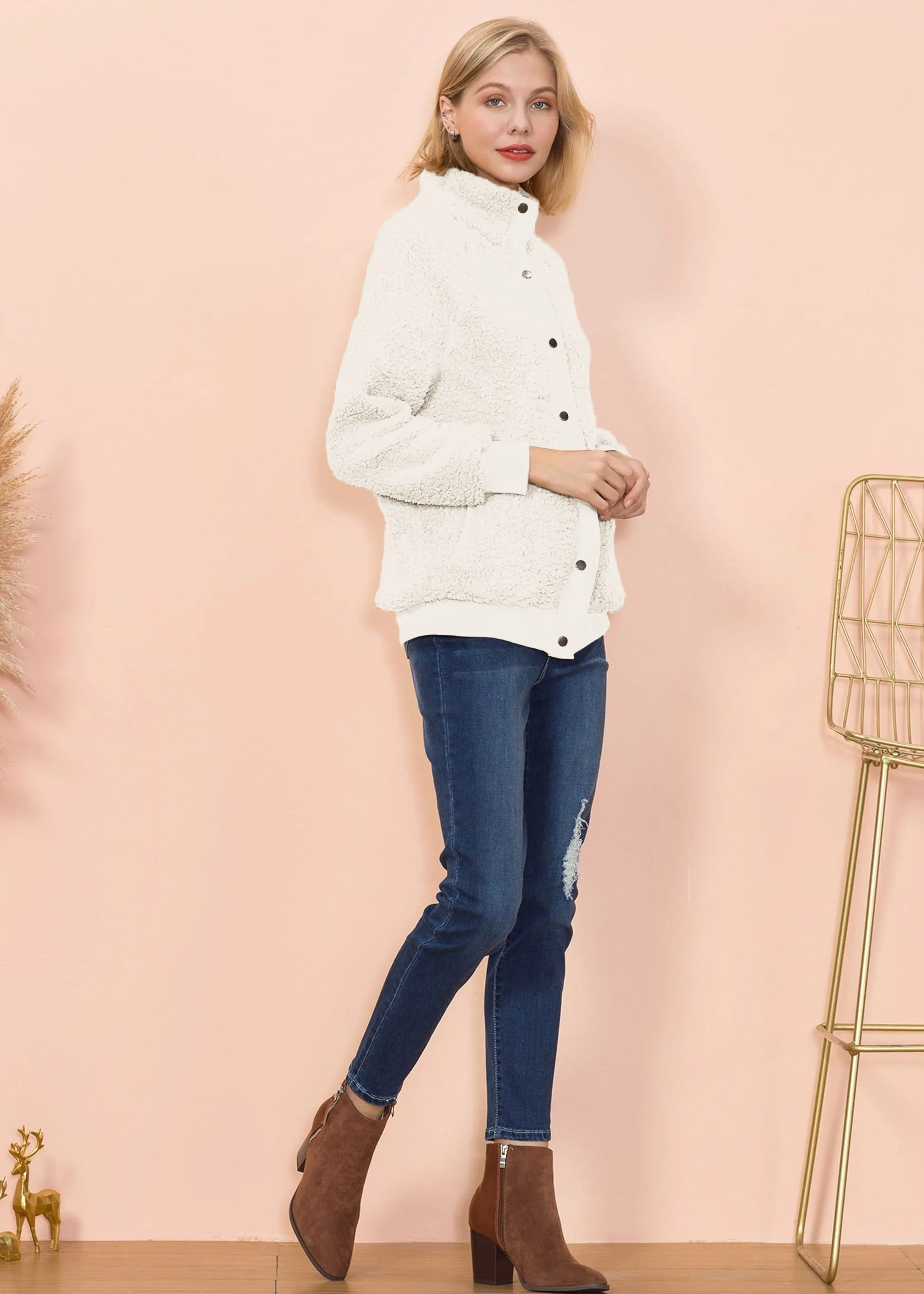 Solid Color Shearling Teddy Jacket sold by Anna-Kaci product image thumbnail 4