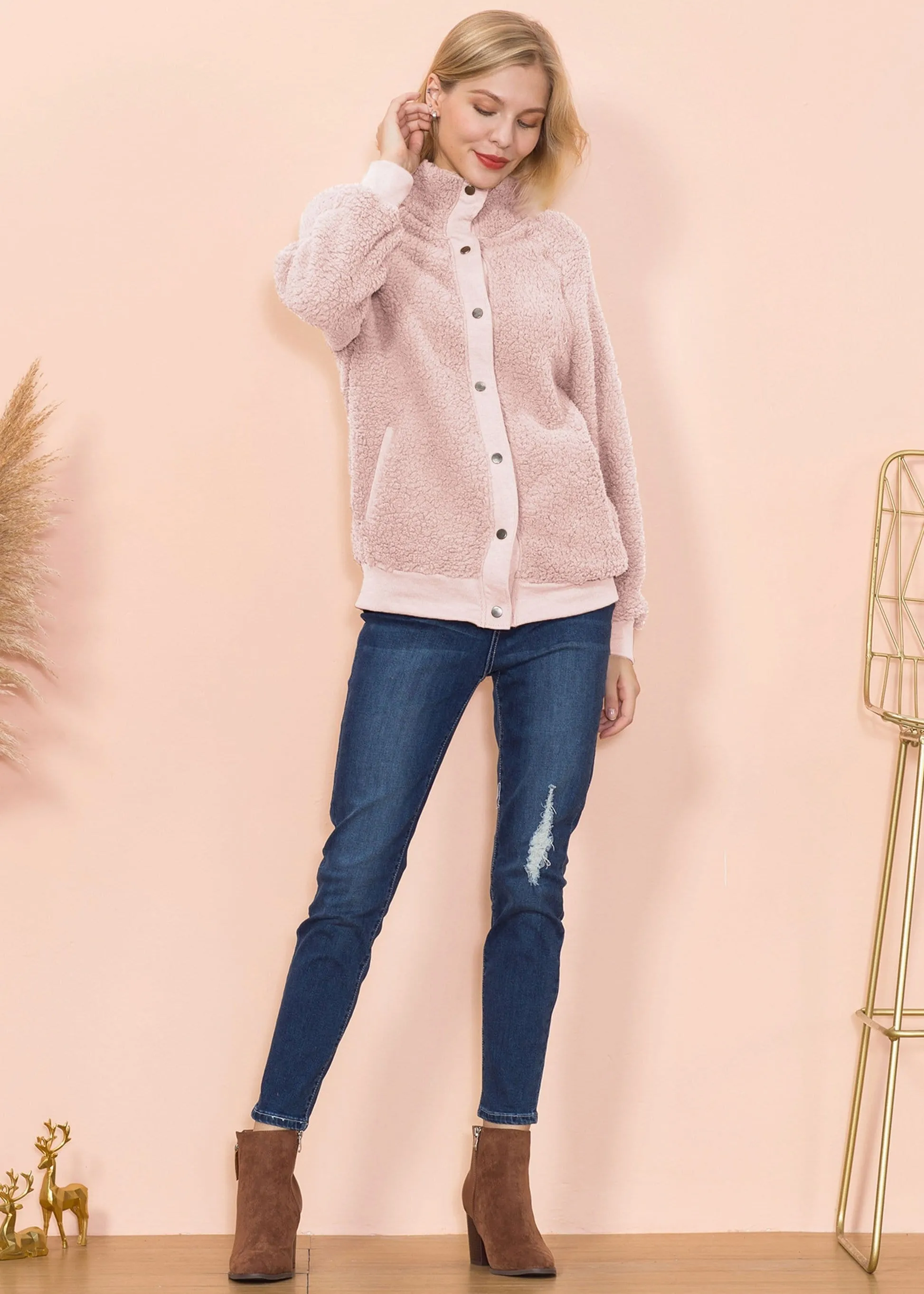 Solid Color Shearling Teddy Jacket sold by Anna-Kaci product image thumbnail 3