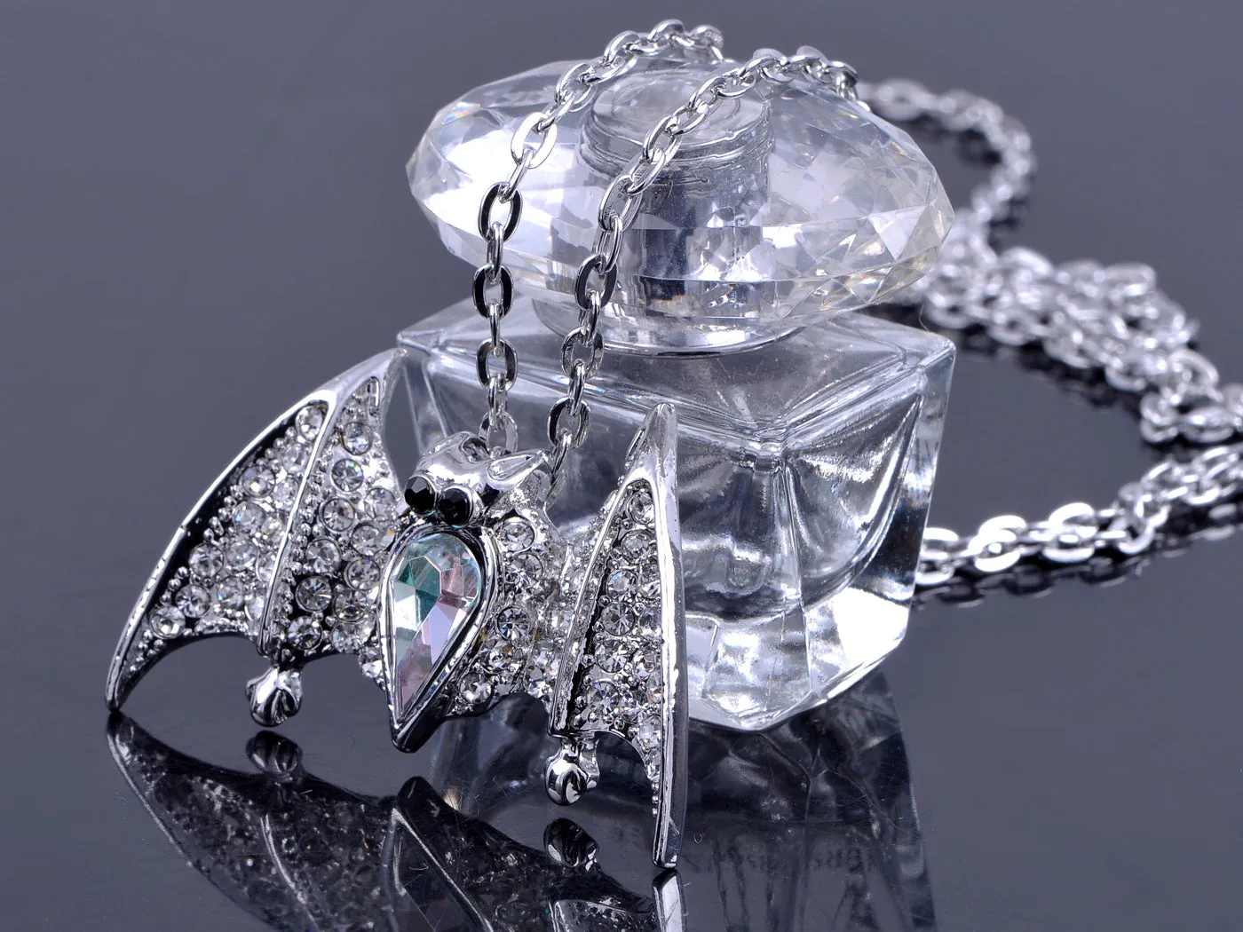 Silver Gothic Halloween Aurora Borealis Vampire Bat Animal Pendant Necklace sold by Anna-Kaci product image thumbnail 2