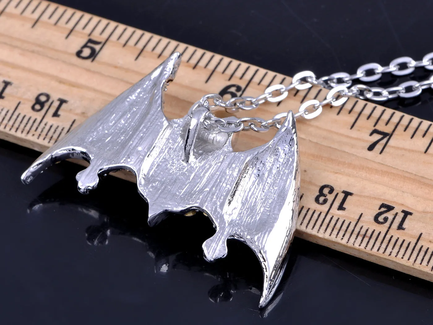 Silver Gothic Halloween Aurora Borealis Vampire Bat Animal Pendant Necklace sold by Anna-Kaci product image thumbnail 3