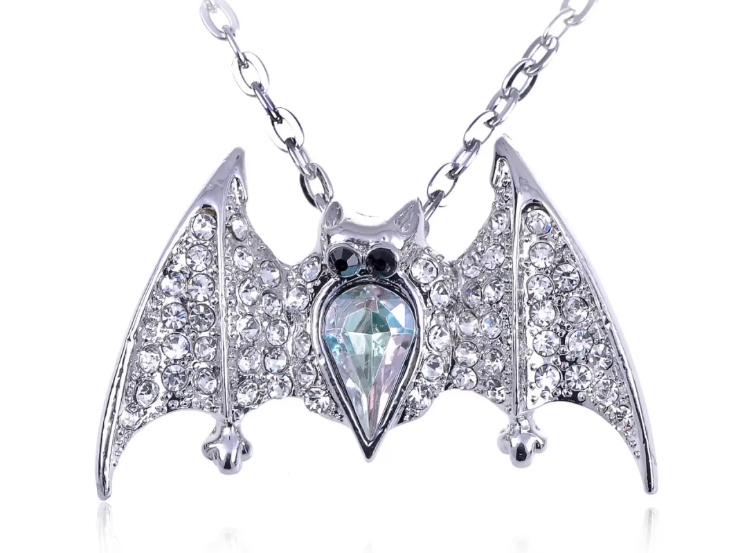 Silver Gothic Halloween Aurora Borealis Vampire Bat Animal Pendant Necklace sold by Anna-Kaci