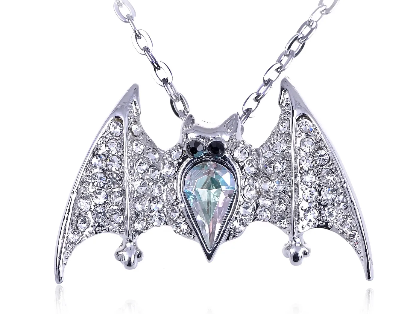 Silver Gothic Halloween Aurora Borealis Vampire Bat Animal Pendant Necklace sold by Anna-Kaci