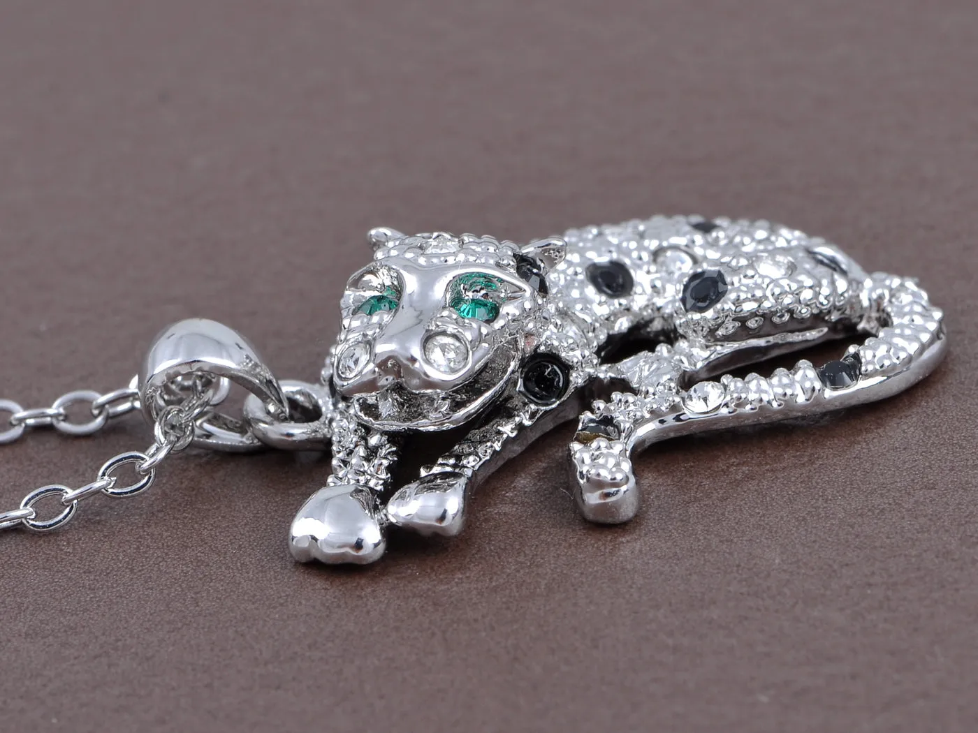 Swarovski Crystal Black And Spotted Leopard With Emerald Green Eyes Pendant And Studs Set sold by Anna-Kaci product image thumbnail 2