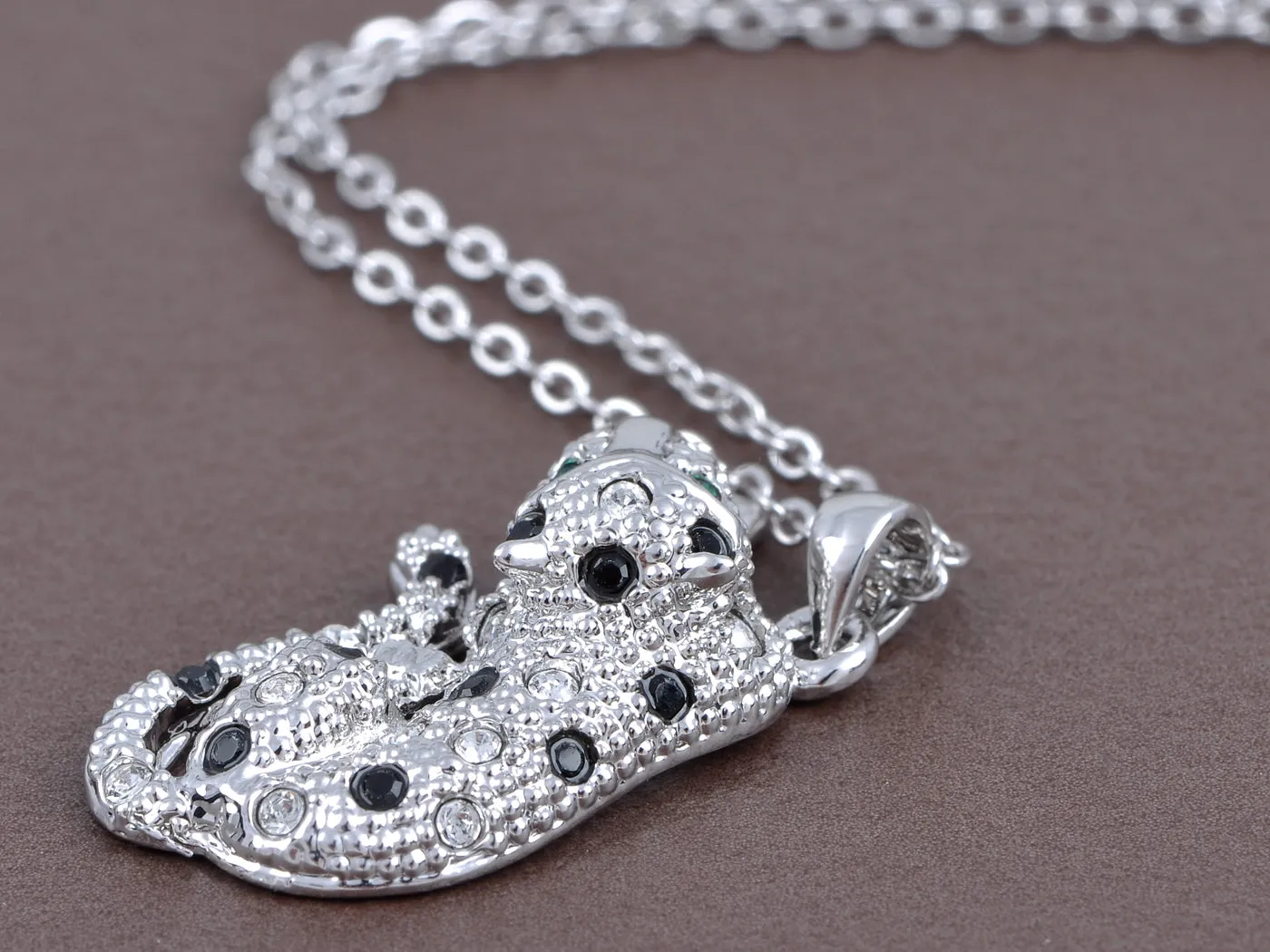 Swarovski Crystal Black And Spotted Leopard With Emerald Green Eyes Pendant And Studs Set sold by Anna-Kaci product image thumbnail 4