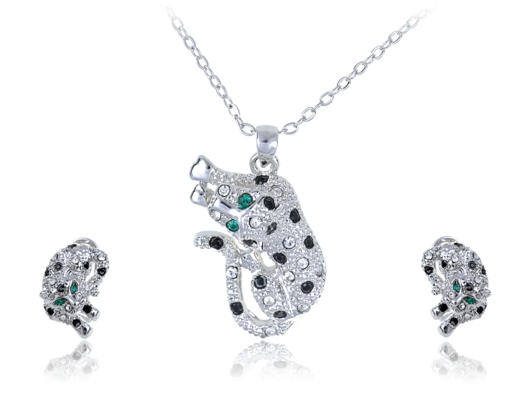 Swarovski Crystal Black And Spotted Leopard With Emerald Green Eyes Pendant And Studs Set sold by Anna-Kaci