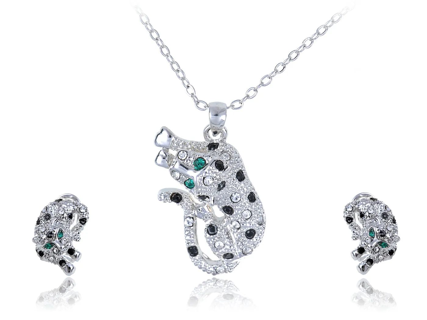 Swarovski Crystal Black And Spotted Leopard With Emerald Green Eyes Pendant And Studs Set sold by Anna-Kaci