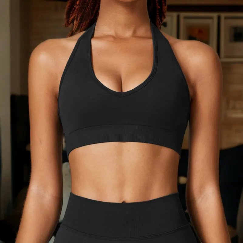 Plunge Halter Neck Sports Bra sold by Anna-Kaci