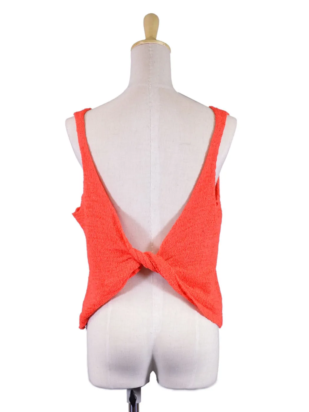 En Creme Voltaic Neon Coral Sexy Open Twist Back Knit Scoop Neck Tank Top sold by Anna-Kaci product image thumbnail 3
