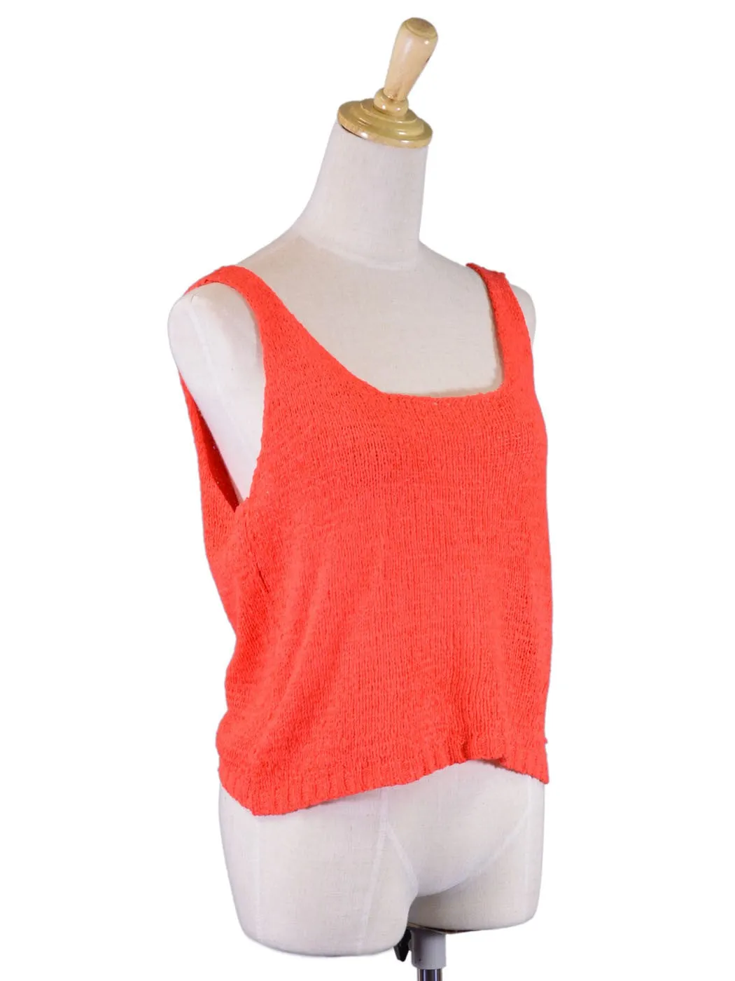 En Creme Voltaic Neon Coral Sexy Open Twist Back Knit Scoop Neck Tank Top sold by Anna-Kaci product image thumbnail 4