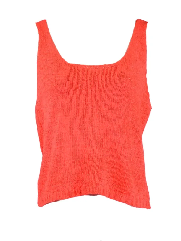 En Creme Voltaic Neon Coral Sexy Open Twist Back Knit Scoop Neck Tank Top sold by Anna-Kaci