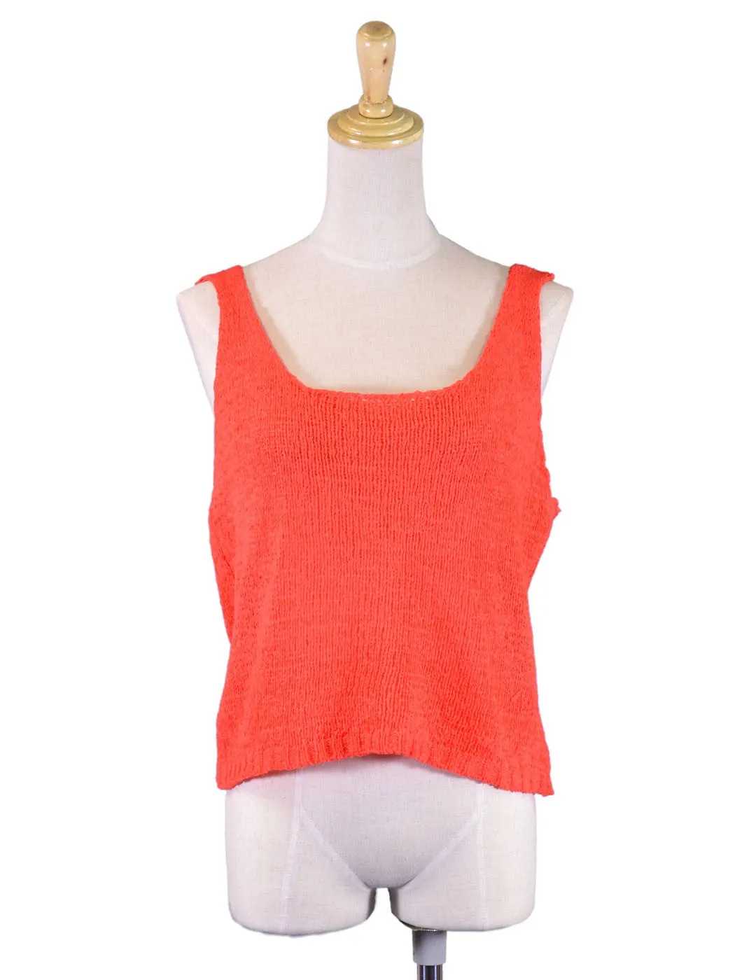 En Creme Voltaic Neon Coral Sexy Open Twist Back Knit Scoop Neck Tank Top sold by Anna-Kaci product image thumbnail 2