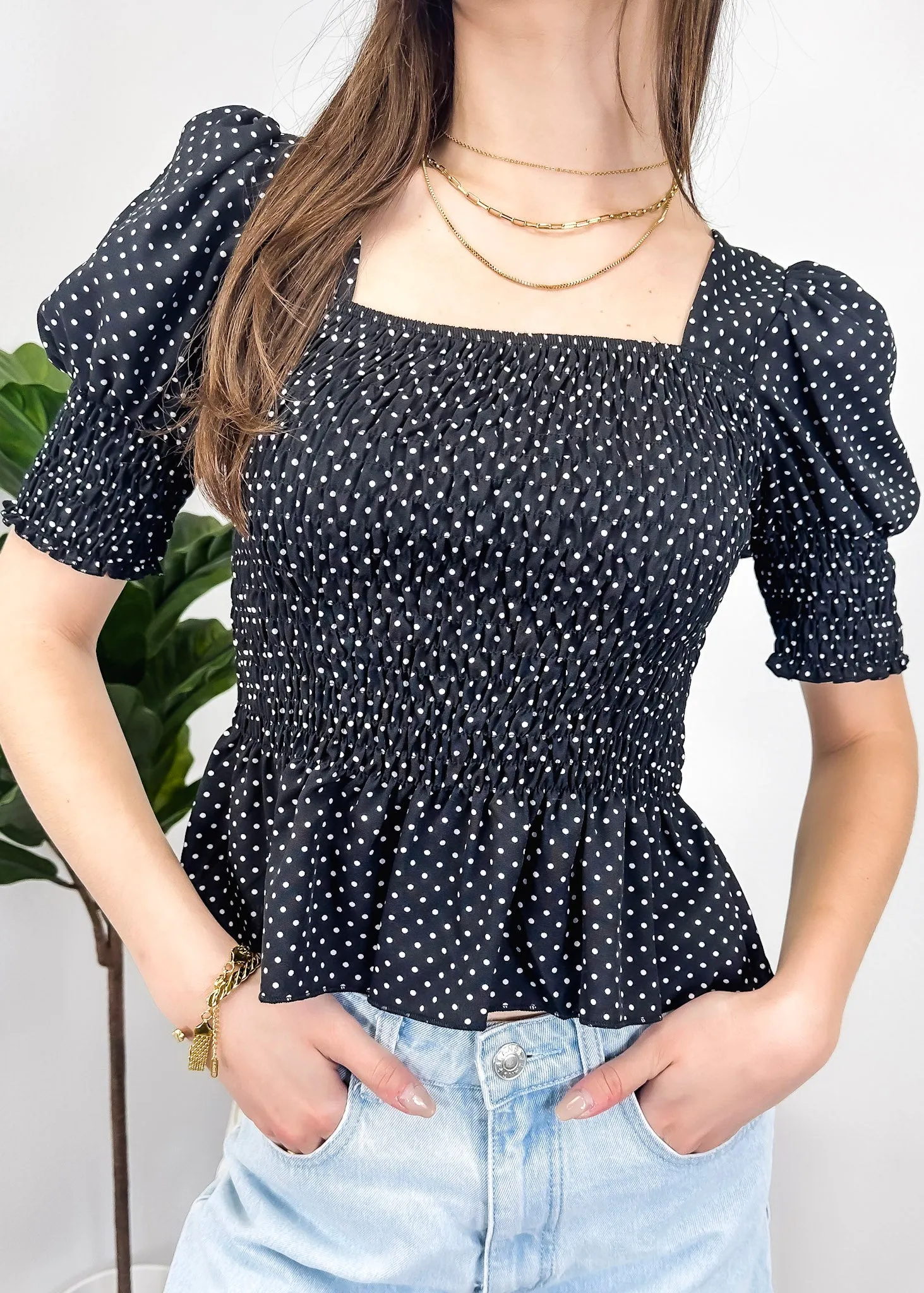 Anna-Kaci Women Ruffle Sleeve Smocked Square Neck Puffy Print Top sold by Anna-Kaci product image thumbnail 5