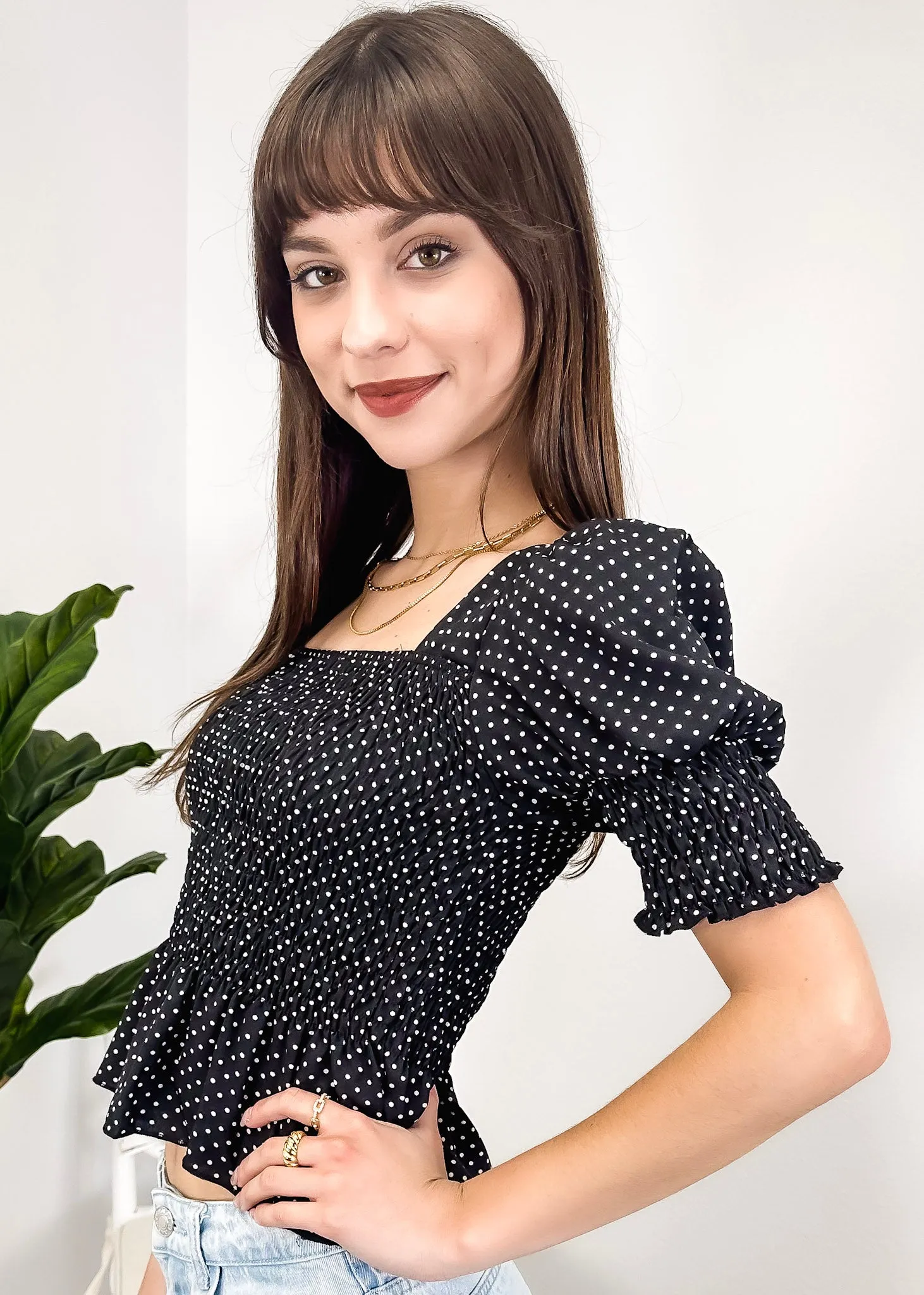 Anna-Kaci Women Ruffle Sleeve Smocked Square Neck Puffy Print Top sold by Anna-Kaci product image thumbnail 2