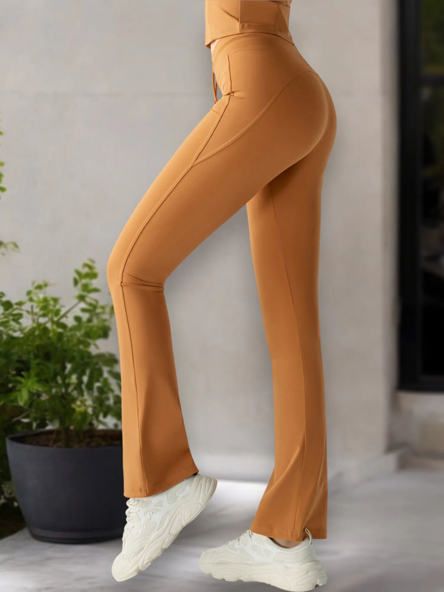 Women's High-Waisted Flare Leg Yoga Pants with Drawstring Waist sold by Anna-Kaci product image thumbnail 3