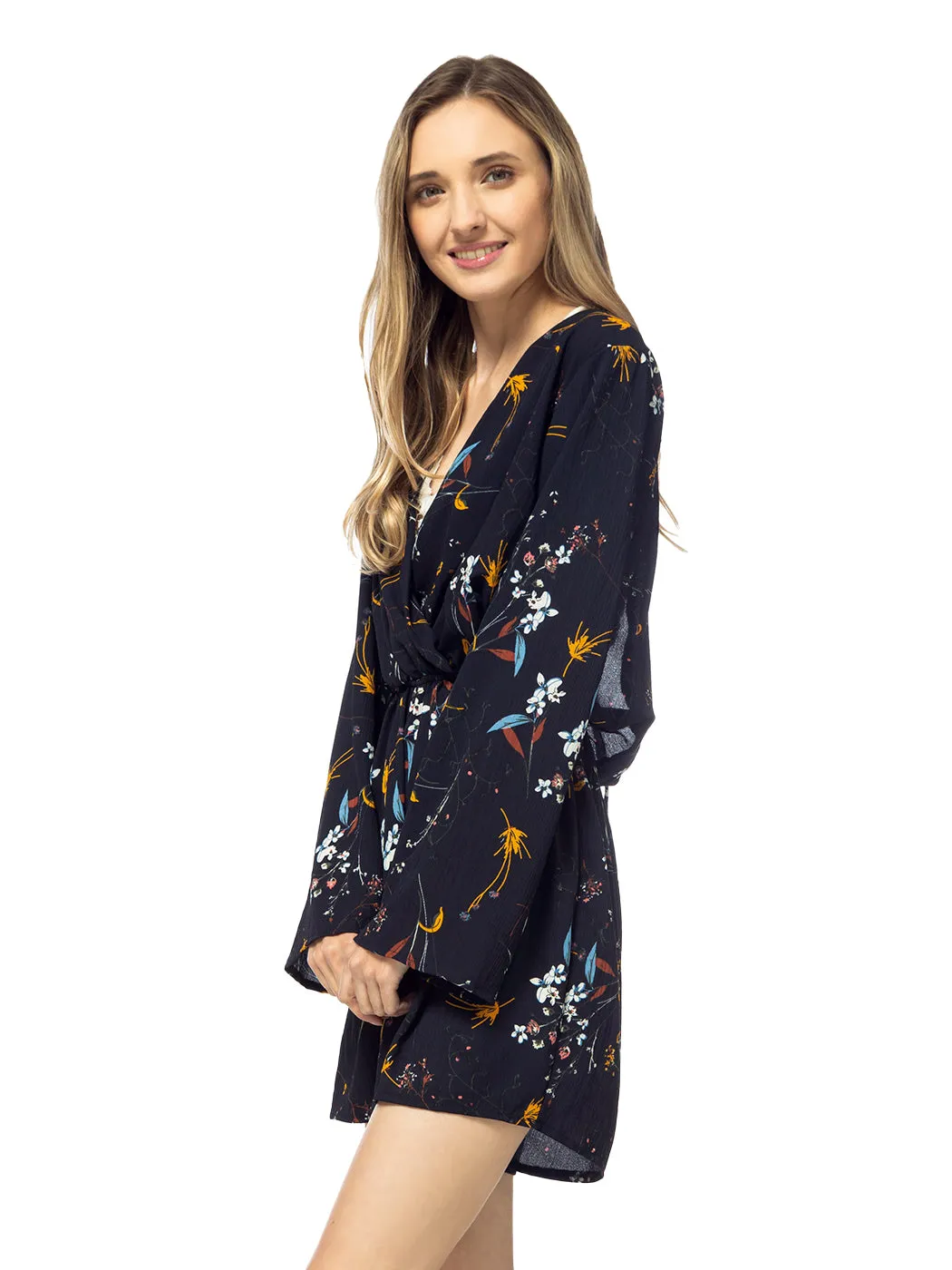 Floral Print Backless Long-Sleeve Romper sold by Anna-Kaci product image thumbnail 3