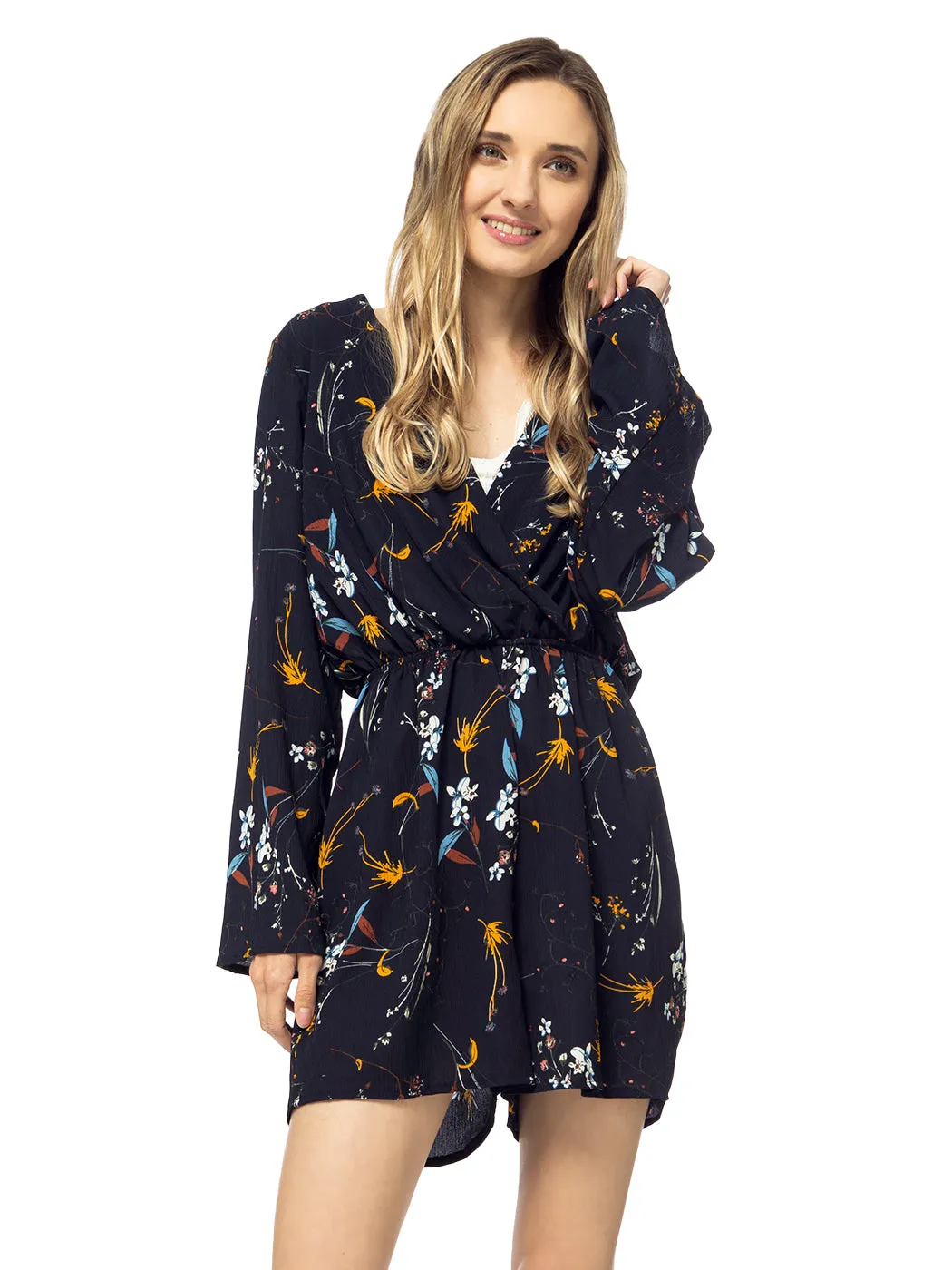 Floral Print Backless Long-Sleeve Romper sold by Anna-Kaci