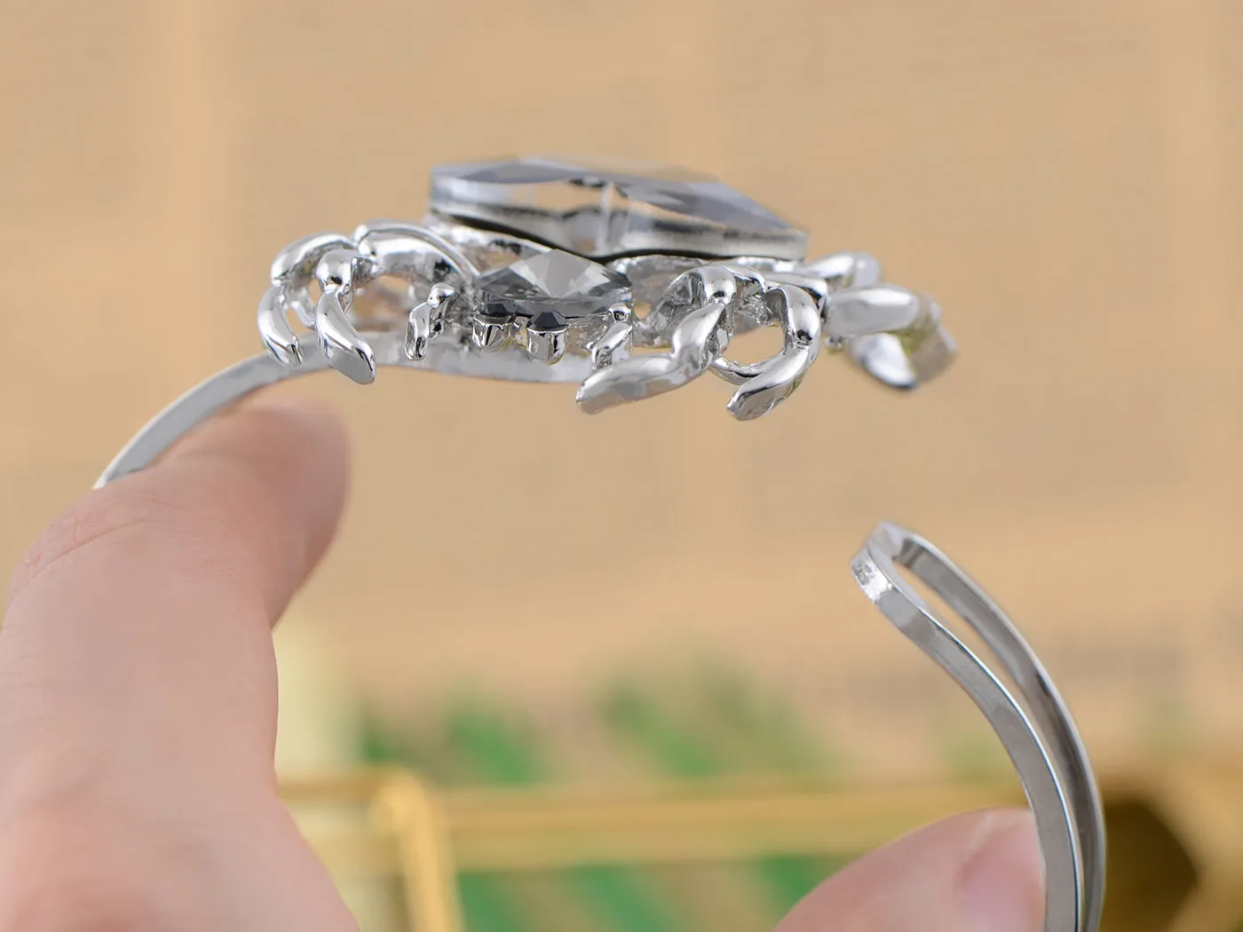 Silver Black Gems Halloween Spider Tarantula Cuff Bracelet sold by Anna-Kaci product image thumbnail 4