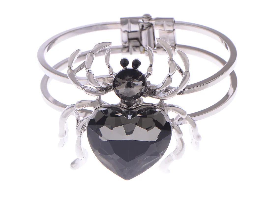Silver Black Gems Halloween Spider Tarantula Cuff Bracelet sold by Anna-Kaci