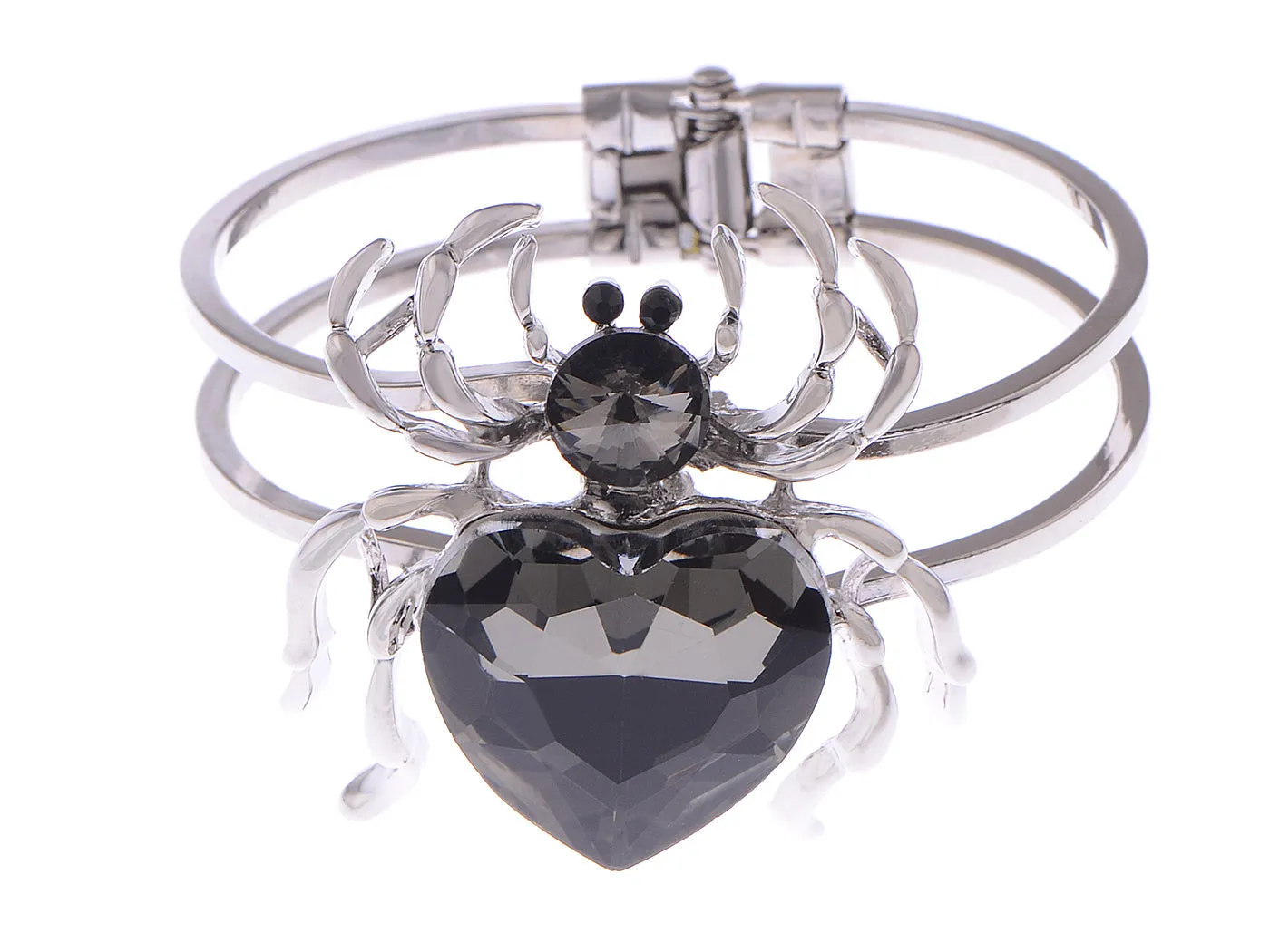 Silver Black Gems Halloween Spider Tarantula Cuff Bracelet sold by Anna-Kaci