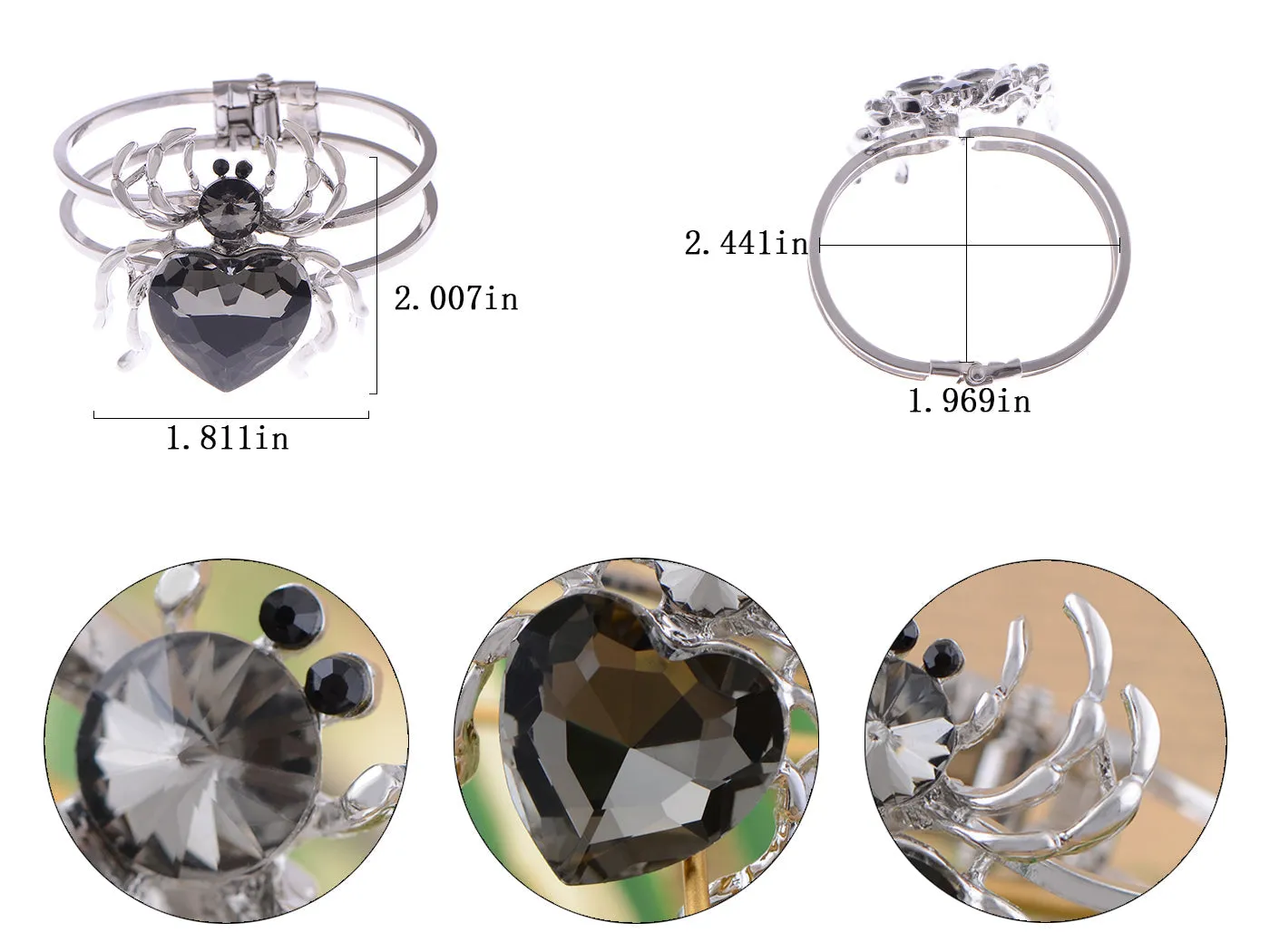 Silver Black Gems Halloween Spider Tarantula Cuff Bracelet sold by Anna-Kaci product image thumbnail 5