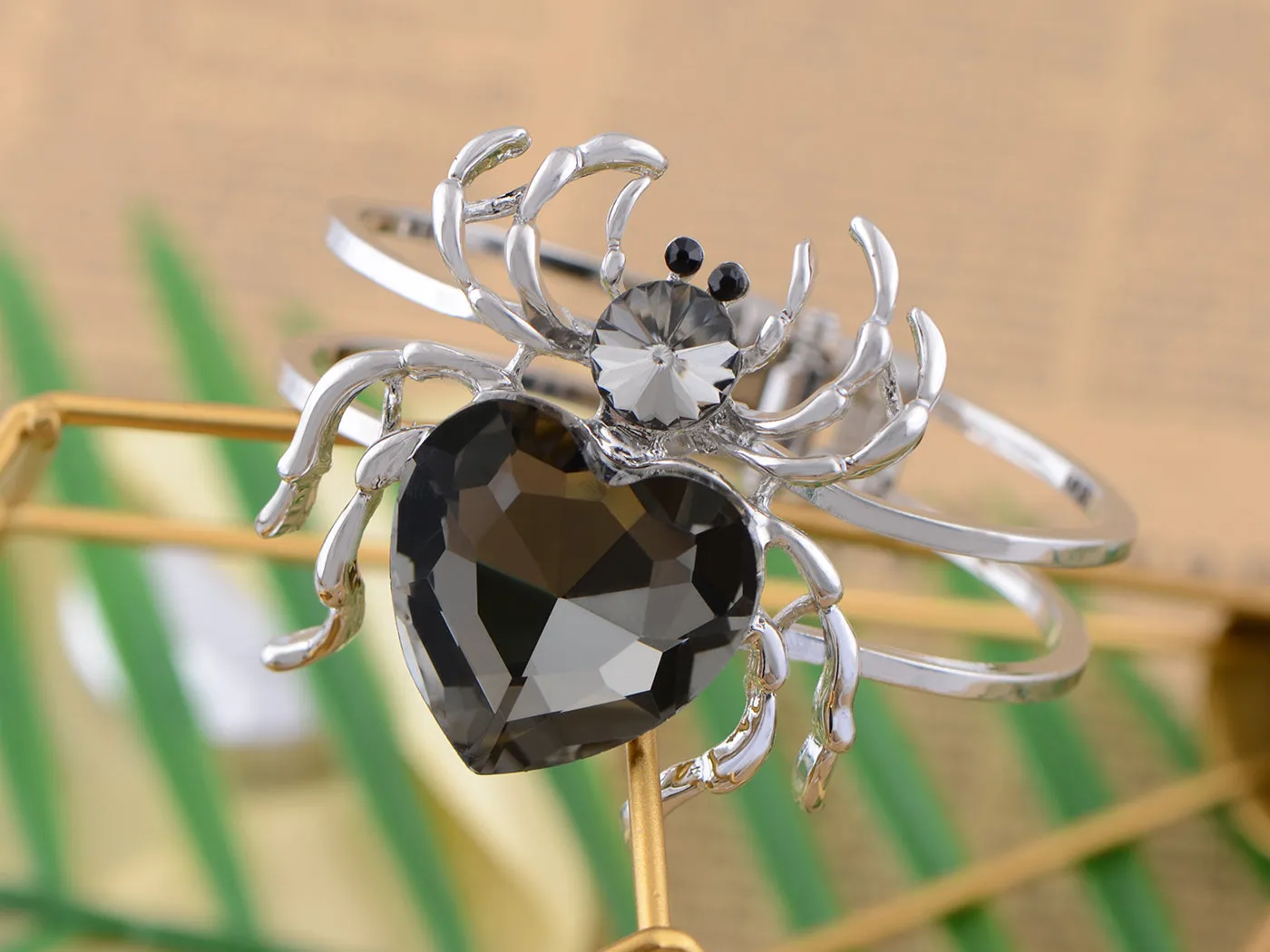 Silver Black Gems Halloween Spider Tarantula Cuff Bracelet sold by Anna-Kaci product image thumbnail 2