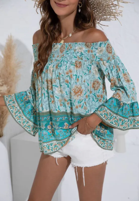 Shirred Off-Shoulder Floral Top sold by Anna-Kaci