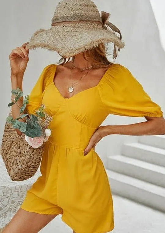 Sunrise Yellow Puffed Sleeve Romper sold by Anna-Kaci product image thumbnail 2