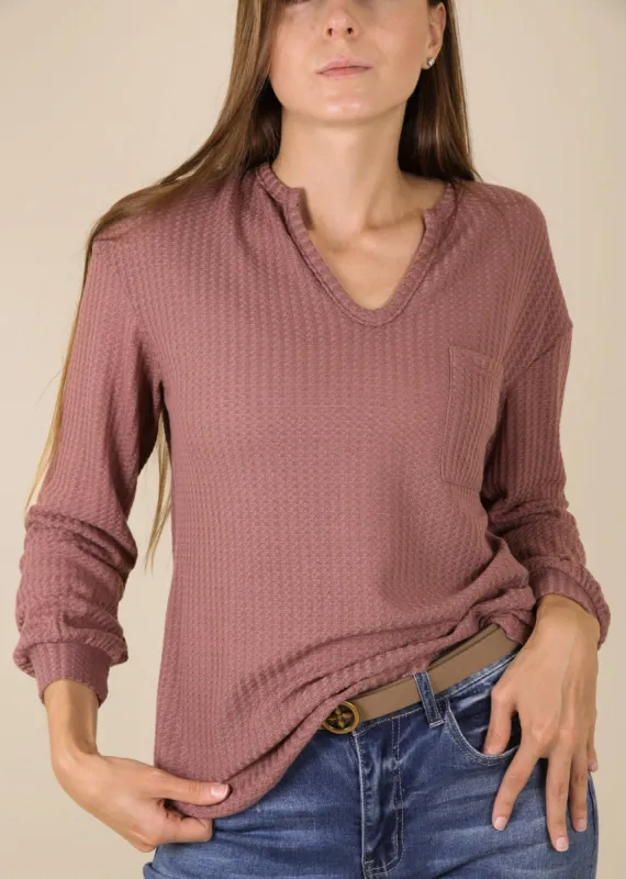 Solid Waffle Knit Patch Pocket Sweater sold by Anna-Kaci