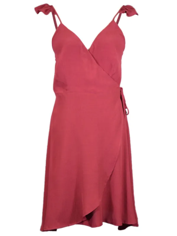 Cotton Candy Siren Iconic Ruffle Shoulder V-Neck Woven Wrap Tie Evening Dress sold by Anna-Kaci