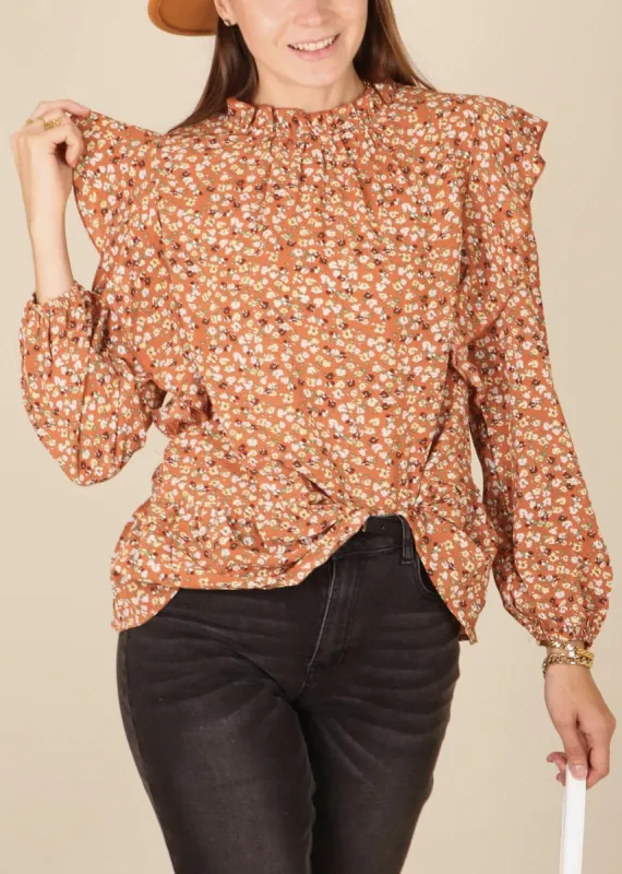 All-Over Ruffle Detail Floral Print Blouse sold by Anna-Kaci
