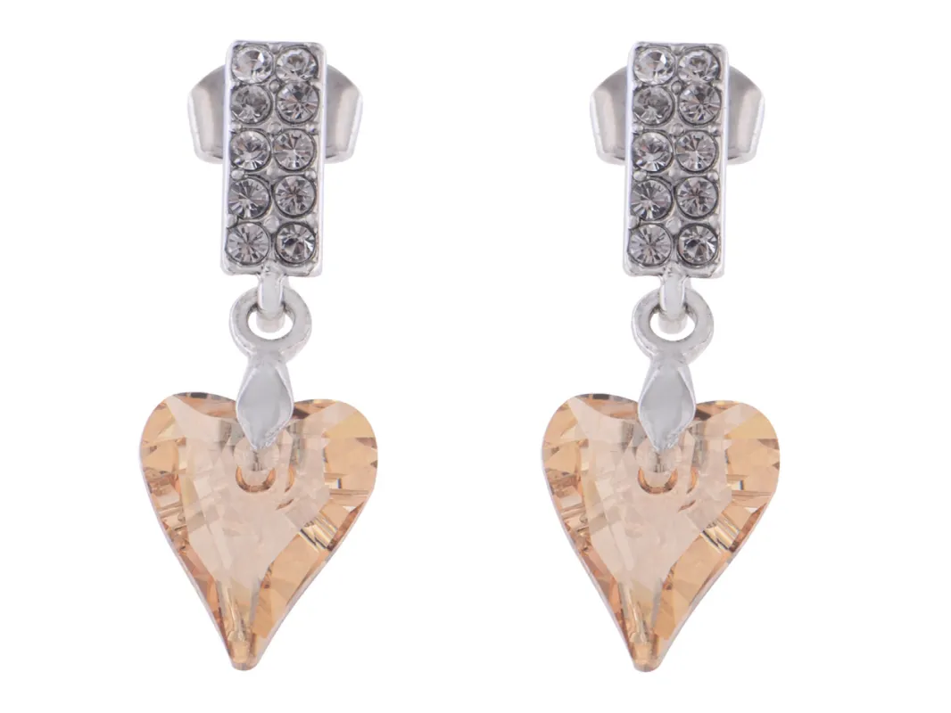 Swarovski Crystal Element Silver Pointy Heart Spade Gems Dangle Earrings sold by Anna-Kaci