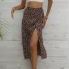 Animal Print Front Slit Skirt sold by Anna-Kaci