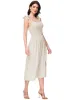Anna-Kaci Women's Boho Summer Sleeveless Tie Straps Square Neck Smocked Split Midi Dress with Pockets sold by Anna-Kaci
