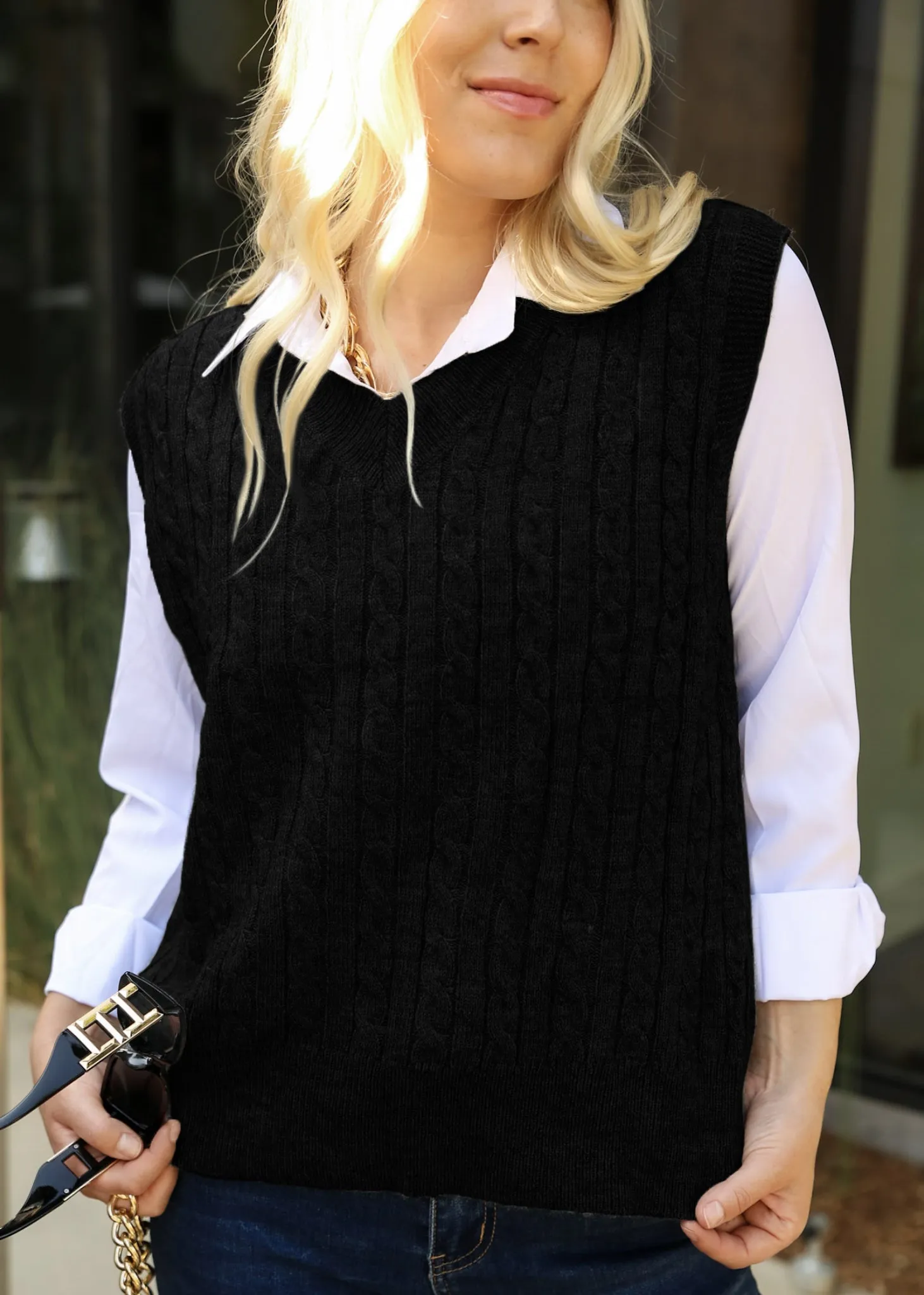 Cable Knit Pattern Sweatervest sold by Anna-Kaci product image thumbnail 3