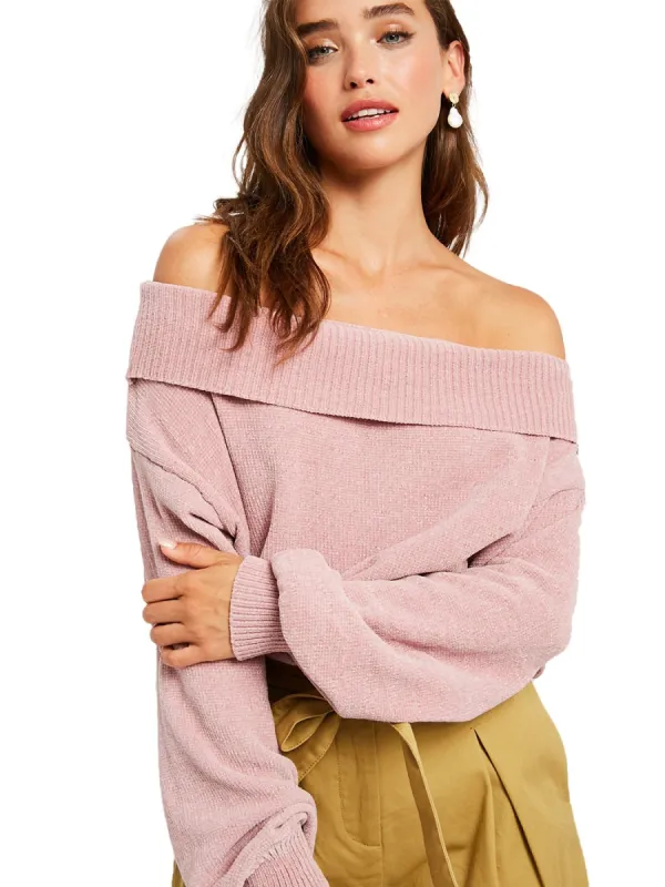 Chenille Off Shoulder Ribbed Sweater sold by Anna-Kaci