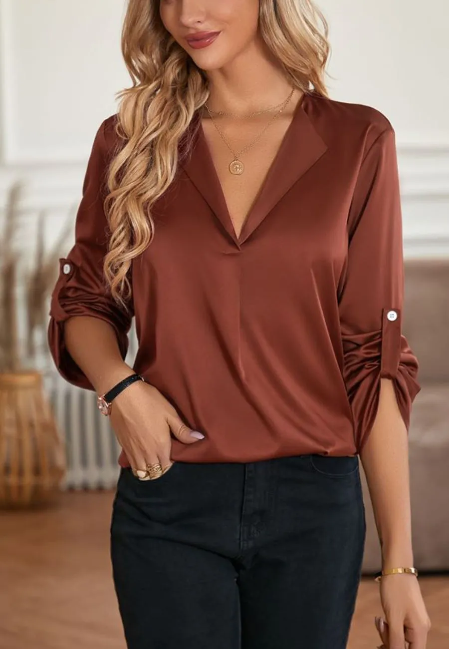 Elbow Roll Tab Collared Blouse sold by Anna-Kaci