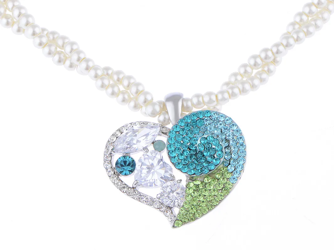 Swarovski Crystal Sniggle Snail Blue Heart Pearl 2 Strand Pendant Necklace sold by Anna-Kaci