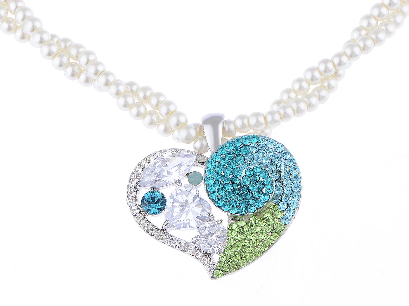 Swarovski Crystal Sniggle Snail Blue Heart Pearl 2 Strand Pendant Necklace sold by Anna-Kaci