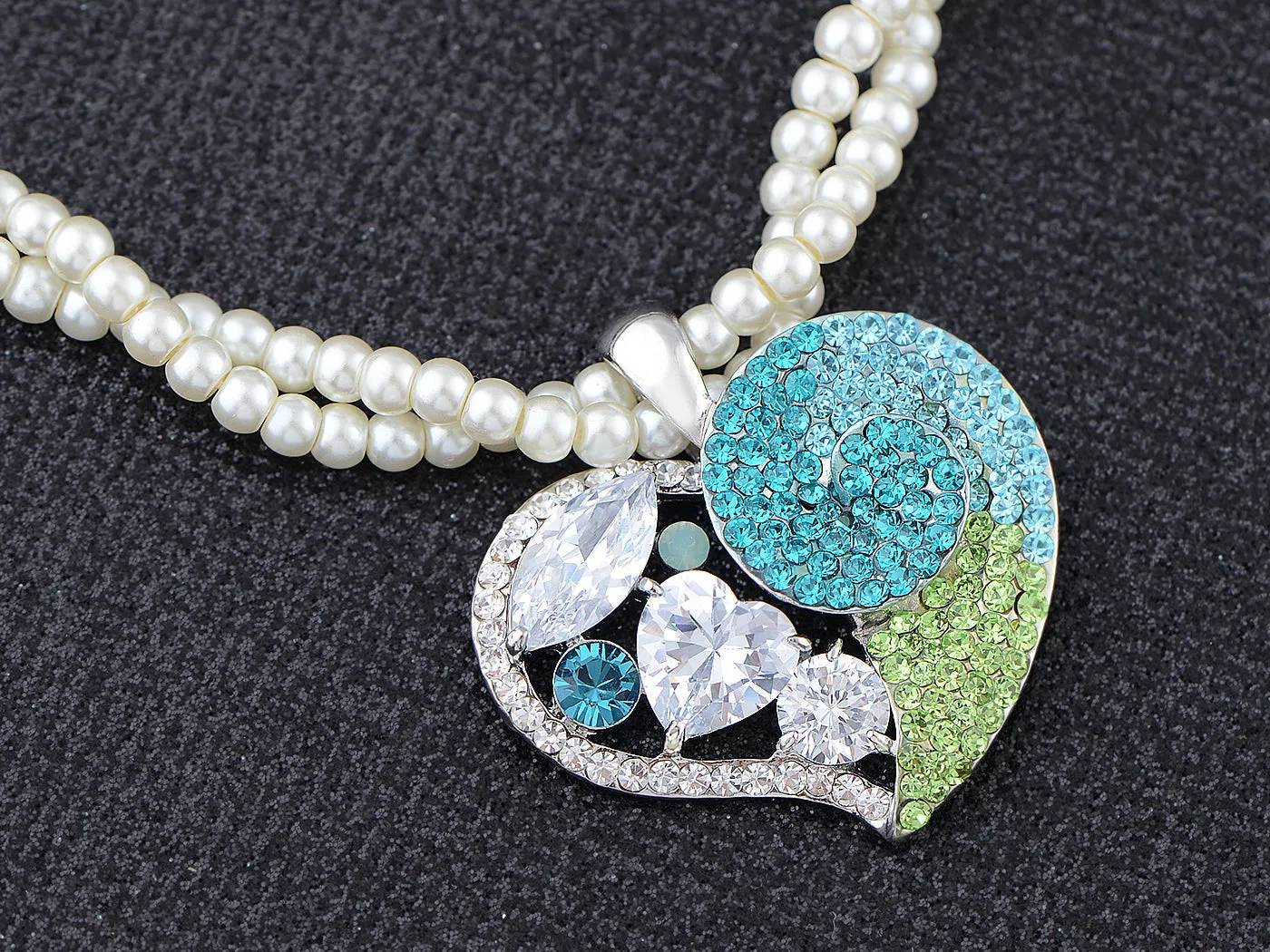 Swarovski Crystal Sniggle Snail Blue Heart Pearl 2 Strand Pendant Necklace sold by Anna-Kaci product image thumbnail 2