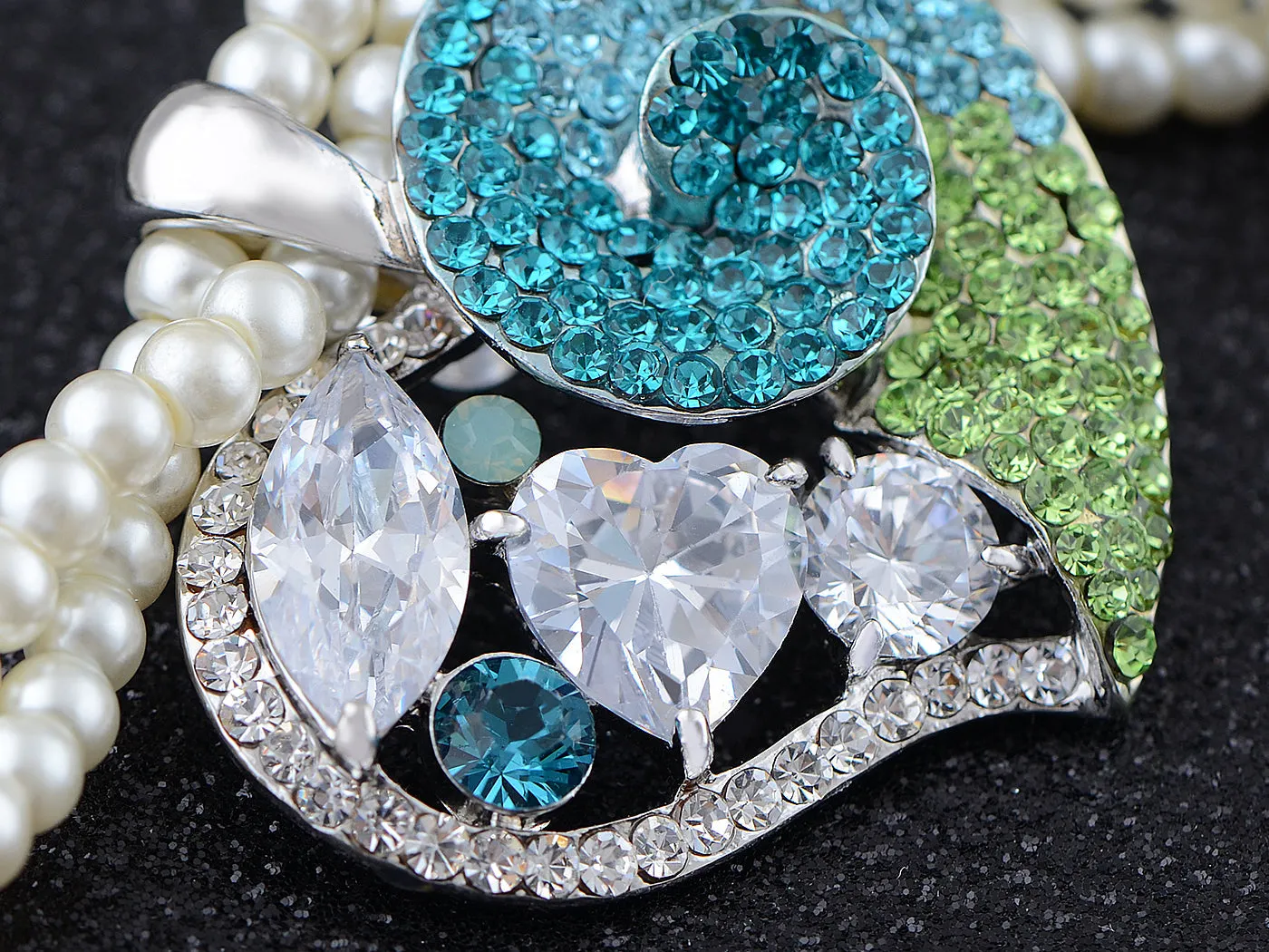 Swarovski Crystal Sniggle Snail Blue Heart Pearl 2 Strand Pendant Necklace sold by Anna-Kaci product image thumbnail 3