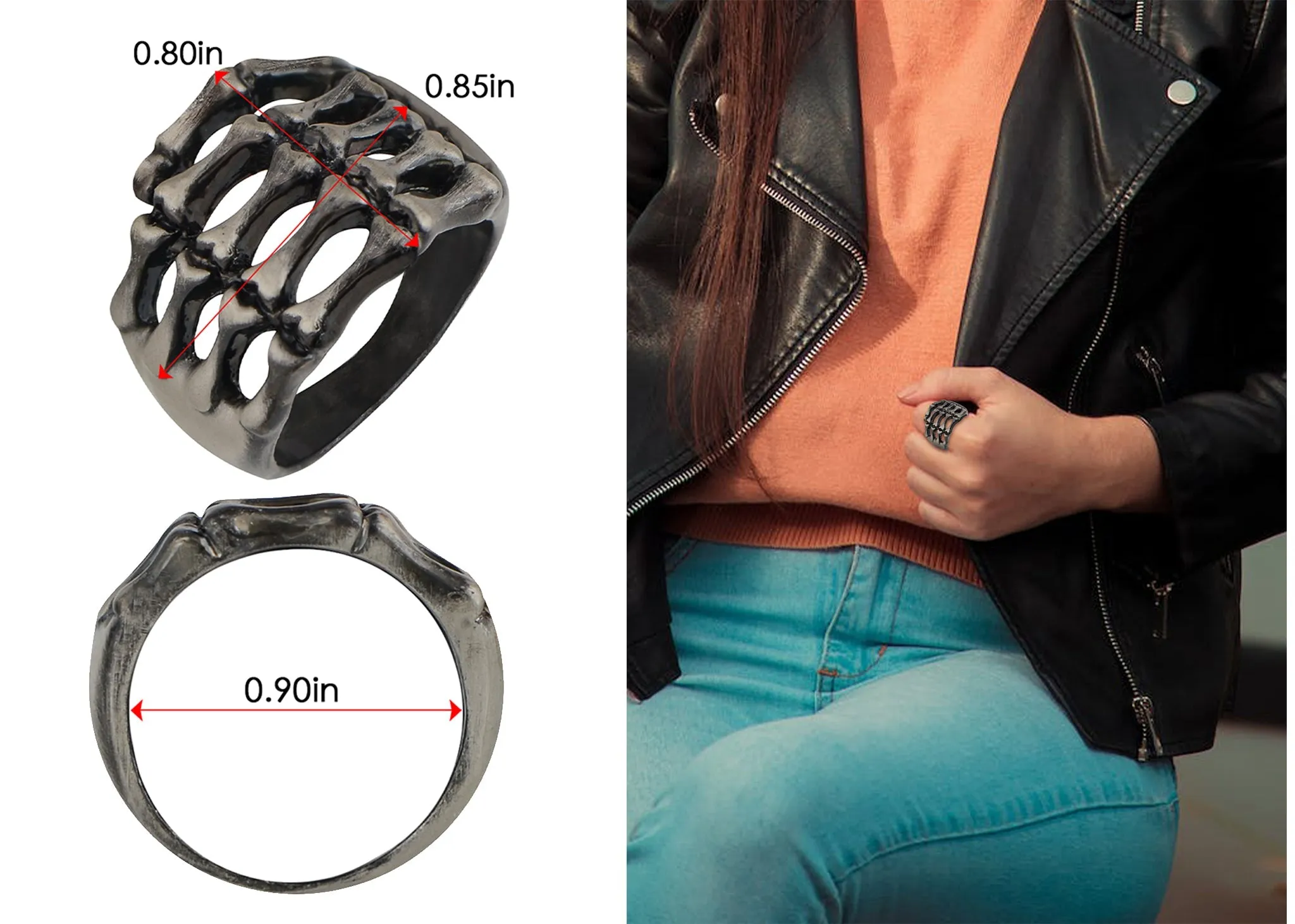 Gun Creepy Skeleton Hand Grasping Your Finger Statement Ring sold by Anna-Kaci product image thumbnail 5