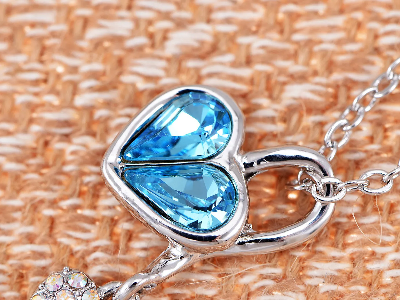 Swarovski Crystal Blue Zircon Elements Dual Hearts Necklace sold by Anna-Kaci product image thumbnail 4