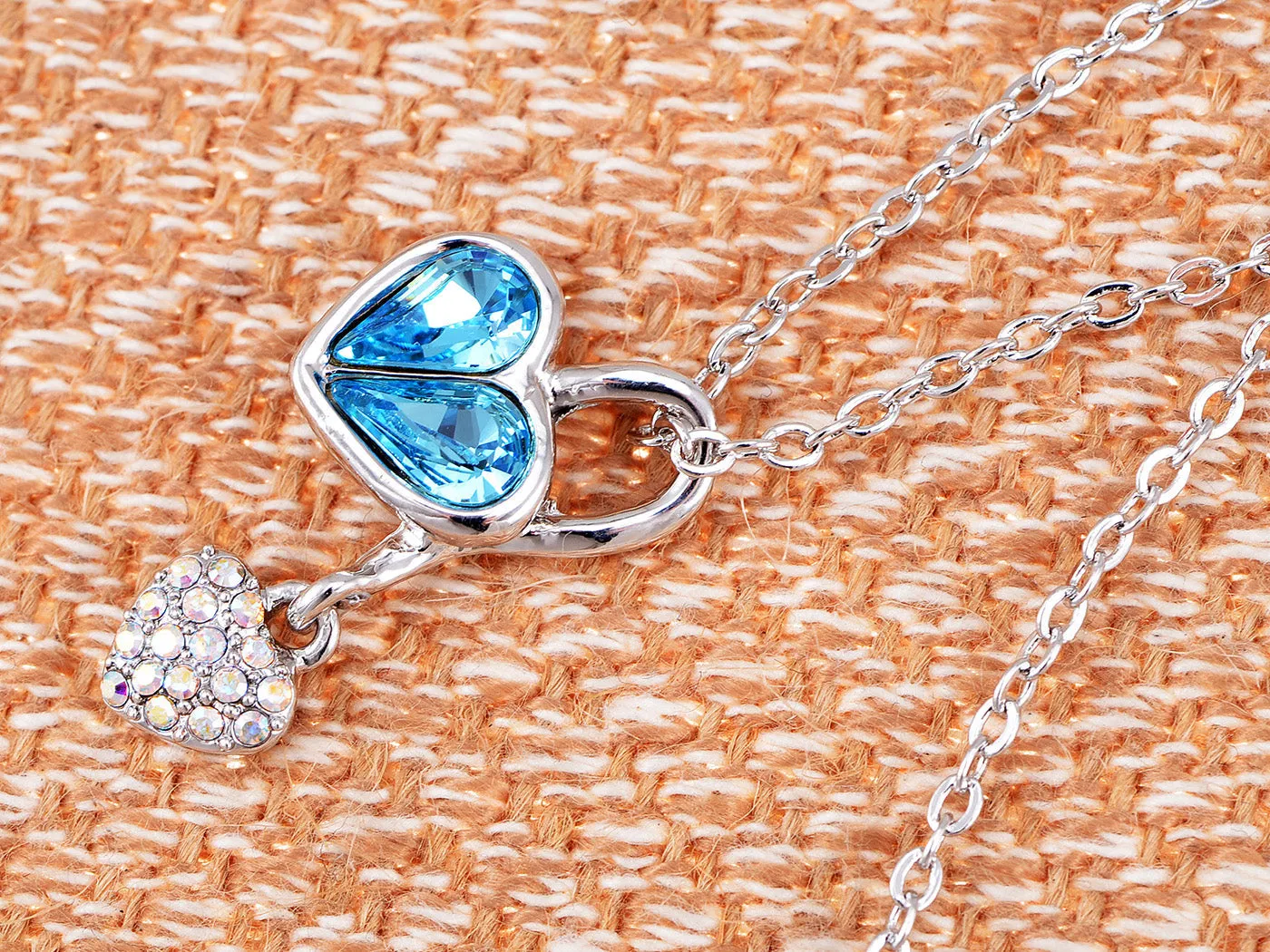 Swarovski Crystal Blue Zircon Elements Dual Hearts Necklace sold by Anna-Kaci product image thumbnail 2