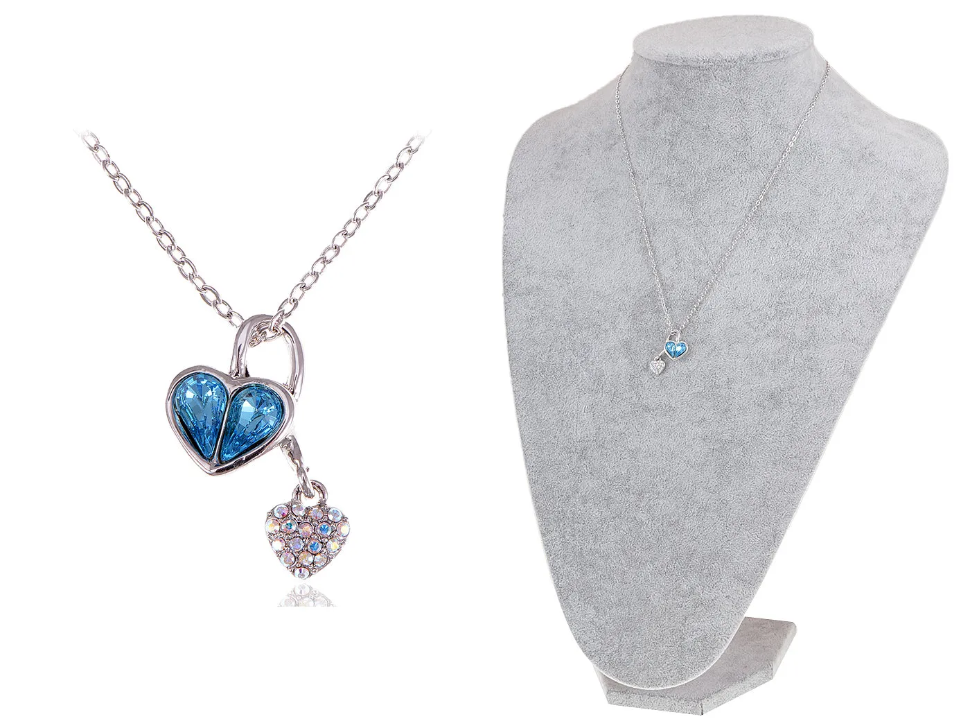 Swarovski Crystal Blue Zircon Elements Dual Hearts Necklace sold by Anna-Kaci product image thumbnail 5