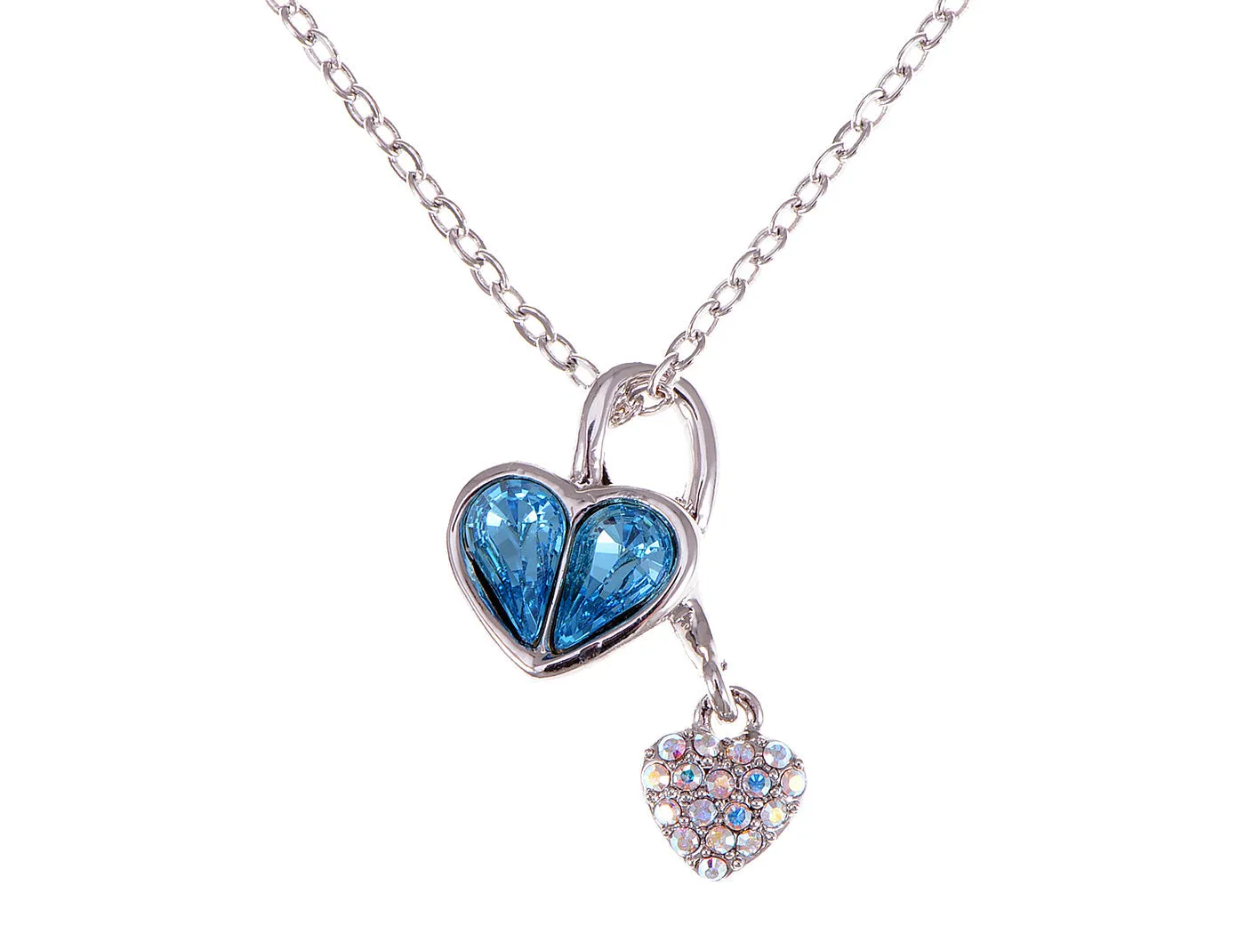 Swarovski Crystal Blue Zircon Elements Dual Hearts Necklace sold by Anna-Kaci