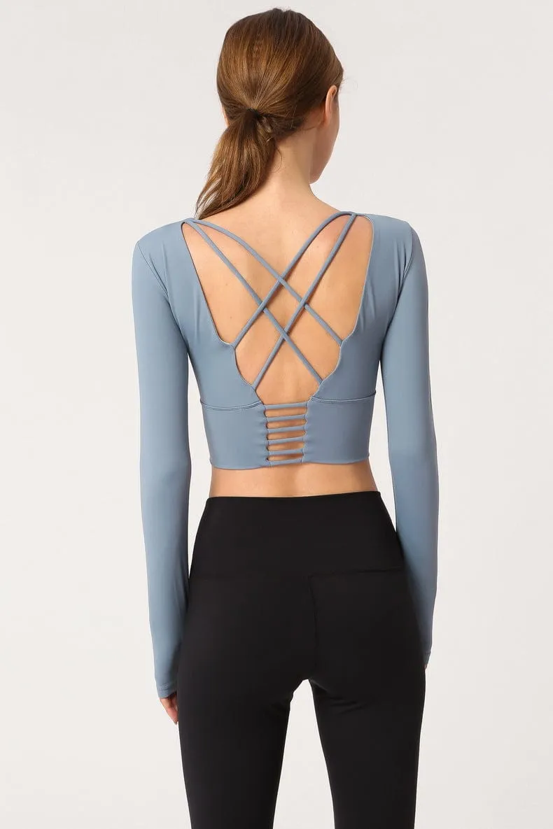 Long Sleeve Fitted Sport Shirt with Open Criss Cross Back sold by Anna-Kaci product image thumbnail 4