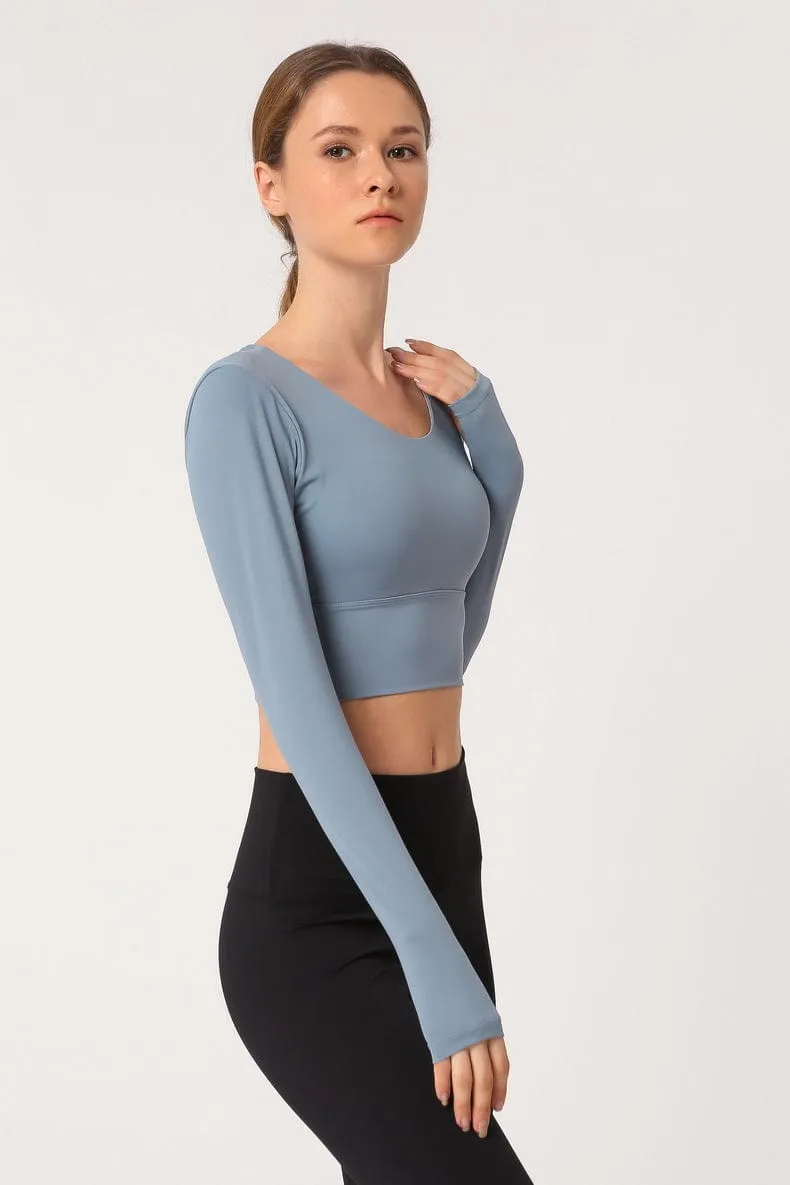 Long Sleeve Fitted Sport Shirt with Open Criss Cross Back sold by Anna-Kaci product image thumbnail 5