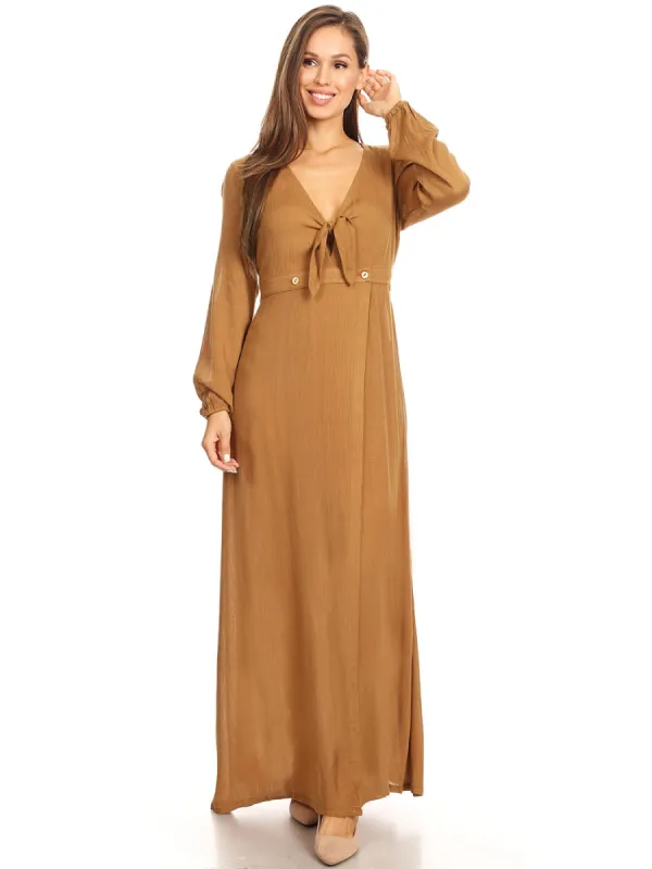 Long Sleeve V-Neck Loose Maxi Dress sold by Anna-Kaci